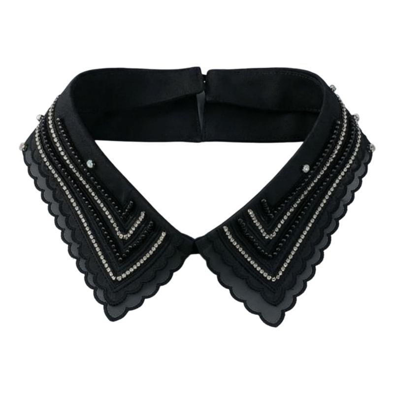 

Jeweled Rhinestones False Collar Beaded Lace Spread Lapel Graceful Art Collar Sweet Shawl False Decorative Shawl чорний