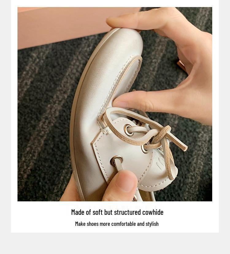 British Style Sheepskin Leather Lace-Up Women’s Loafers - Soft Sole Slip-On Flat Shoes for Autumn