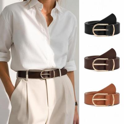 Oval Pin Buckle Waist Belt Versatile Faux Leather Belt Elegant Thin Waist Belt  For Dresses Jeans