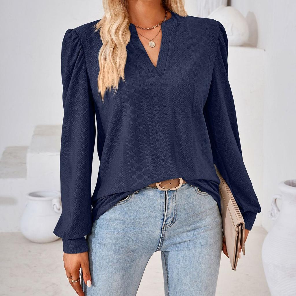 JKASHDK Moda damska Casual Wiosna Jesień Jednolity kolor Drukuj Bluzki i koszule z długim rękawem i dekoltem w kształcie litery V