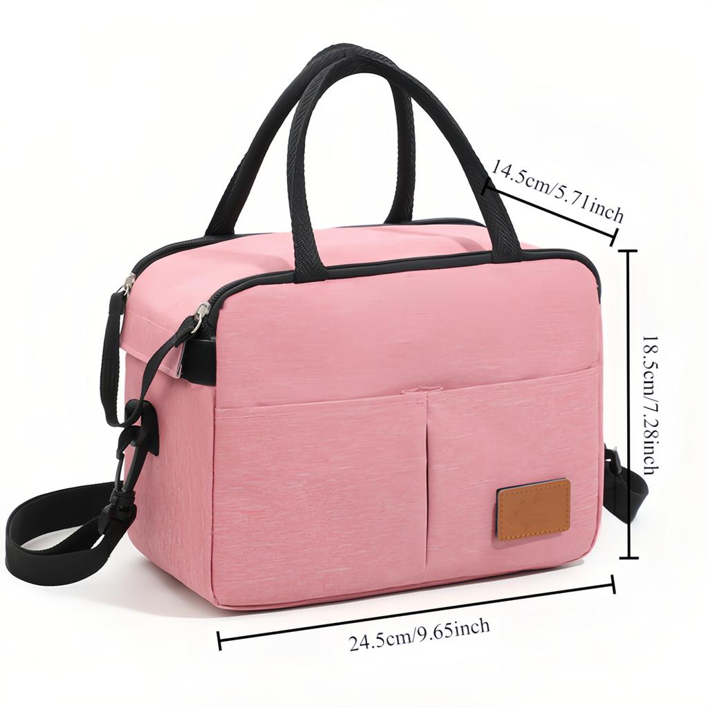 Solid Color Warm Bento Bag - Thickened Oxford Cloth Crossbody Bento Bag, Suitable for Commuting Use, Long-lasting Insulation-tan