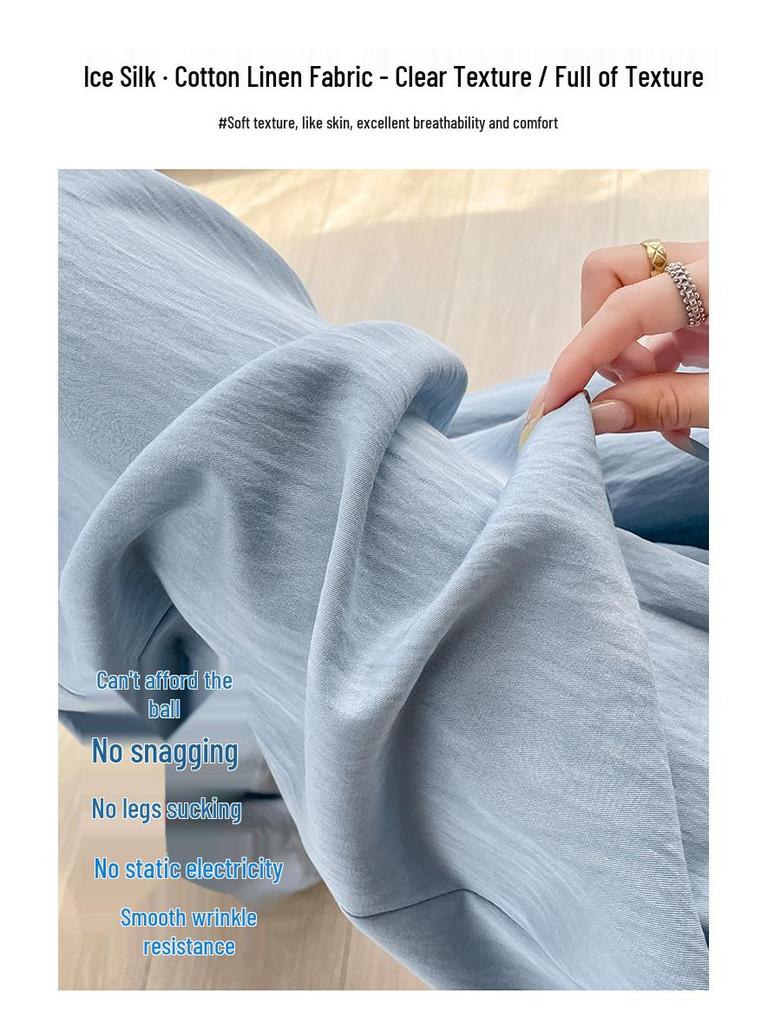Summer 2026 Ice Silk Cotton-Linen Wide-Leg Sun Protection Pants - Women's Casual Thin Yamamoto Style