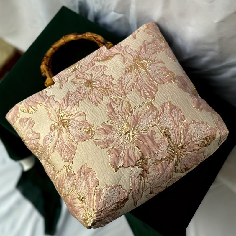 1pcs Canvas Tote Bag Double-Side Embroidery & Handmade Large Capacity Commuter Work Bag Durable Canvas Lightweight Spacious