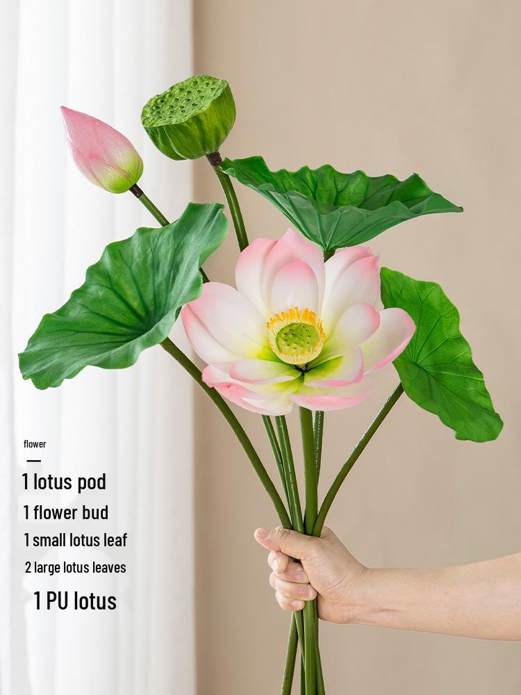 High-End PU Lotus Simulation: Chinese-Style Artificial Flower Decoration and Photo Prop for Living Room.