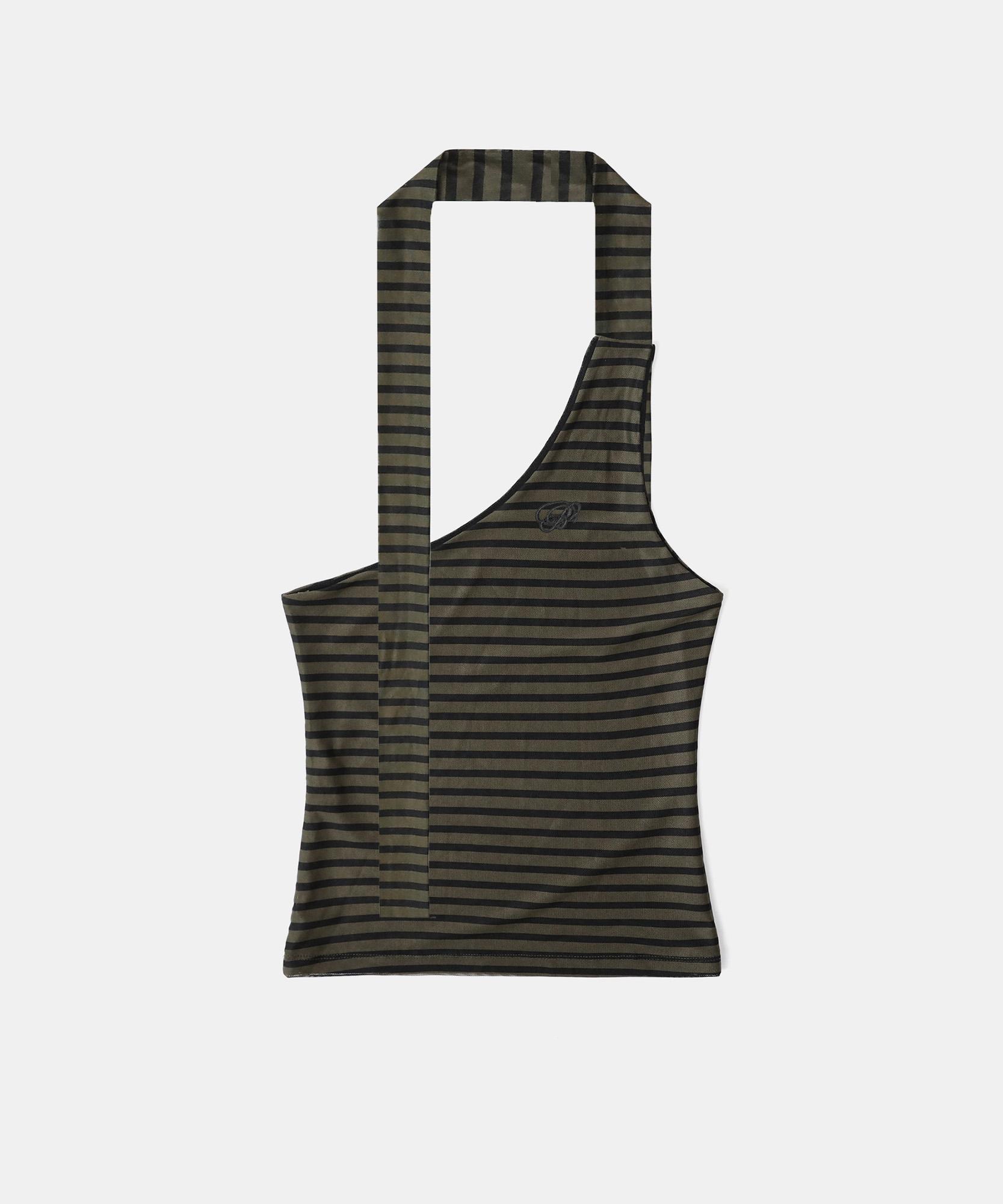 Bad Blood Striped One-Shoulder Tank - Khaki/Black S
