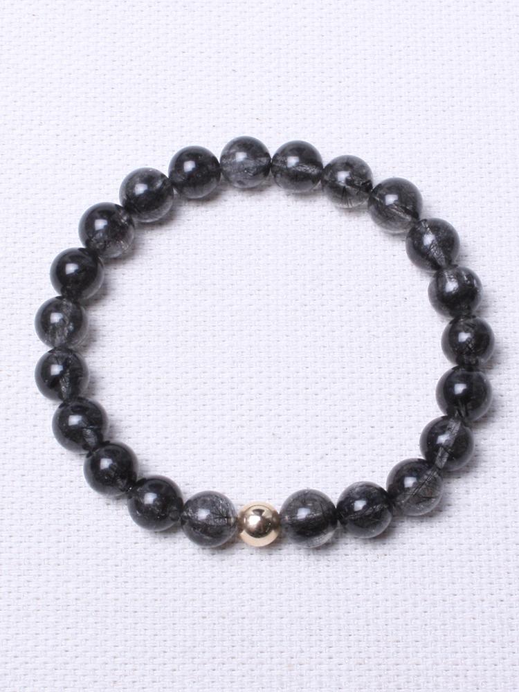 Bien Vetu 7Mm Black Needleed Quartz Gemstone Gold-Filled Urethane Bracelet
