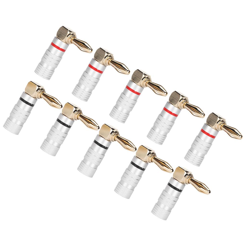 10 Pcs Banana Plugs 24K Copper Gold Plated Aluminum Case Right Angle Banana Plug for 4mm Speaker Cable Sound Jack
