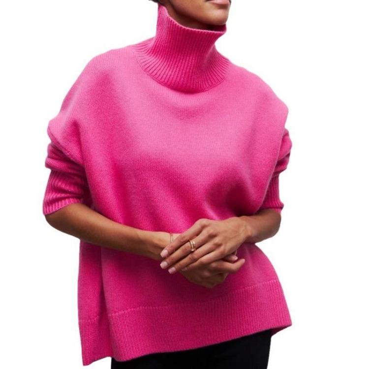 

Elegant Women Turtleneck Sweater Warm Thick Knitted Pullover Casual Long Sleeve Jumpers Solid Basic Tops for Autumn Winter L
