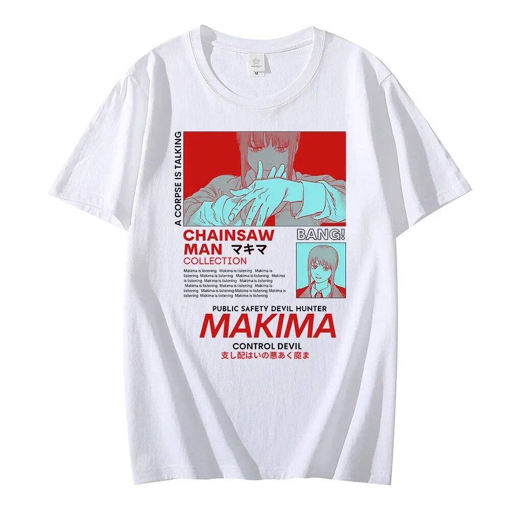 Muž motorovou pilou MAKIMA Japonské anime tričko Unisex Manga Trička s grafikou Trička Funny Cartoon Tričko Unisex Hip Hop Trička Unisex