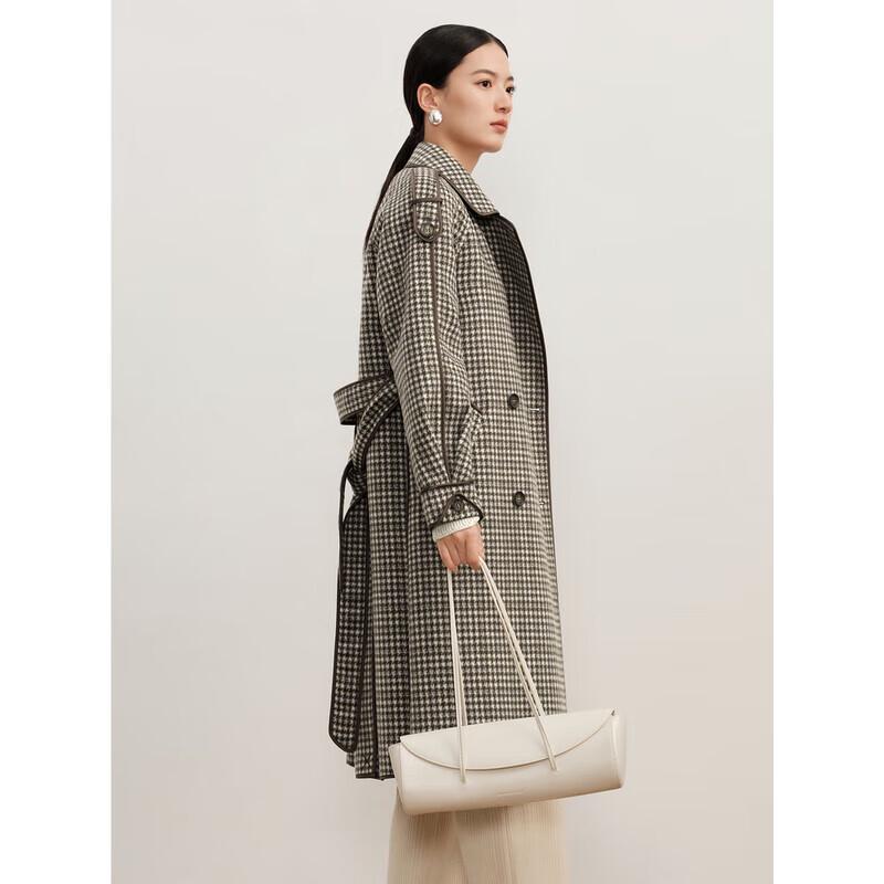 Jiuzi Annakokko Women's Double-Breasted Plaid Wool Blend Long Coat