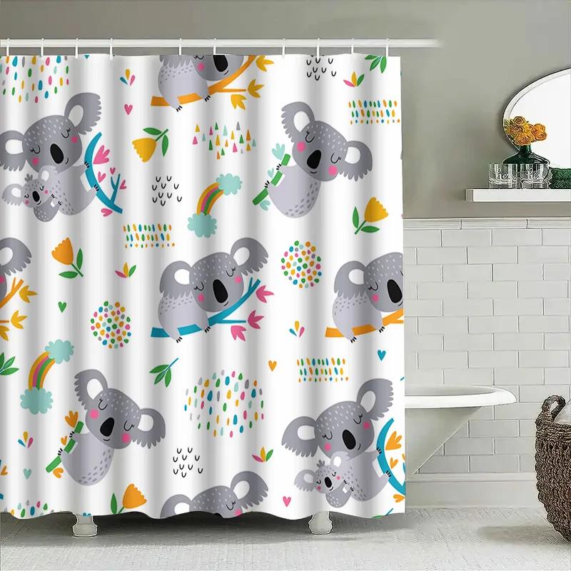 Niedliche Koala Cartoon Druck Duschvorhang Für Badezimmer Dekoration Wasserdicht Waschbar Heimwerkerbedarf