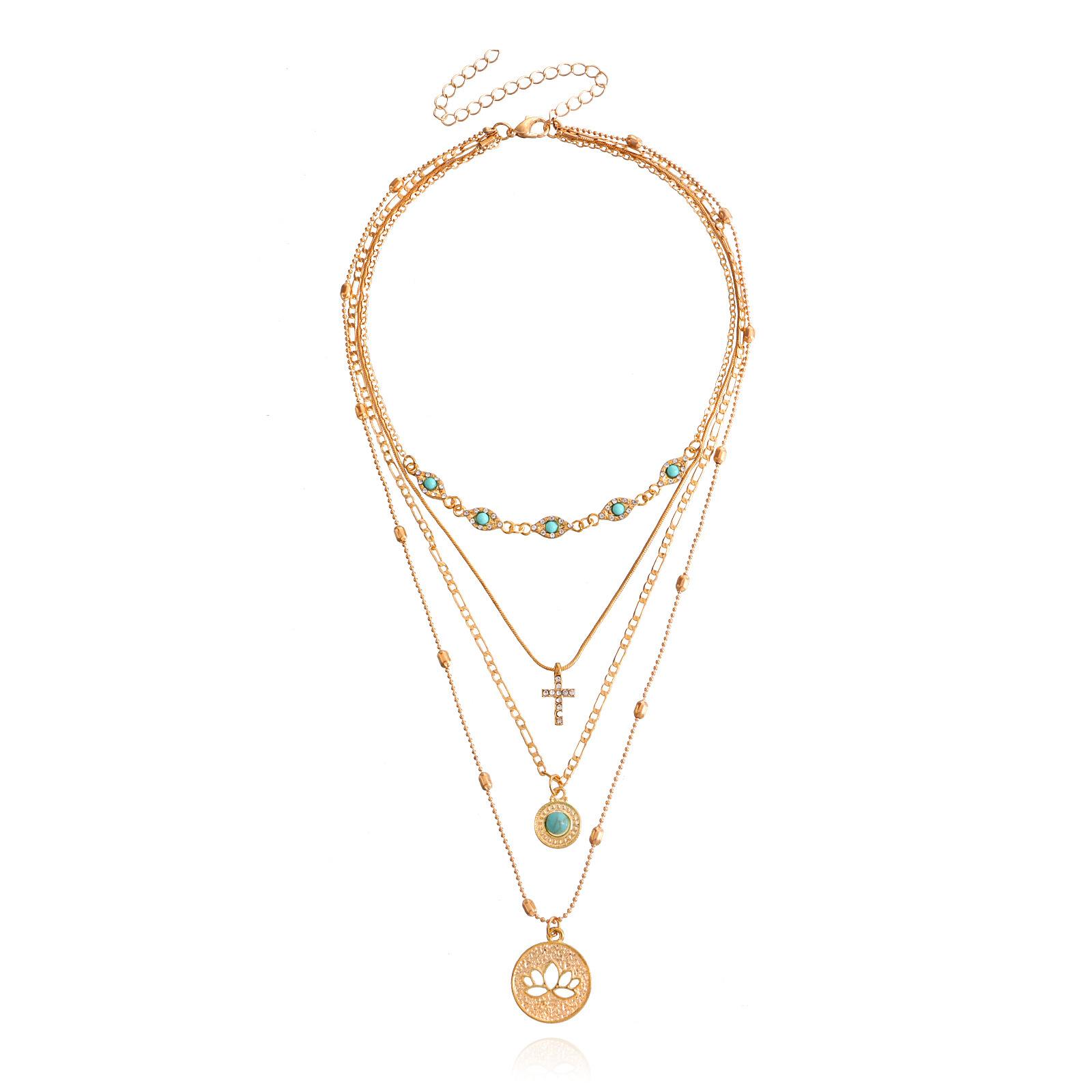 

Многослойная цепочка с мелкими звеньями, полая подвеска в виде цветка с бриллиантовым крестом, женская золотой