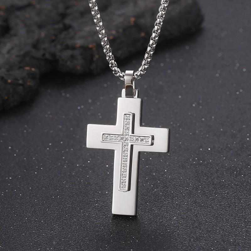 New Zircon Cross Pendant Necklace for Women Men Free Gifts Square Pearl Chain Gold Color Jewelry Trendy One Piece Necklace