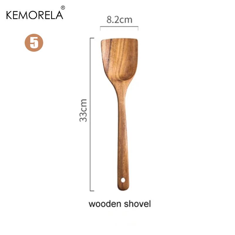 1PC Thailand Teak Natural Wood Tableware Spoon Ladle Turner Long Rice Colander Soup Skimmer Cooking Spoons Scoop Kitchen Tool