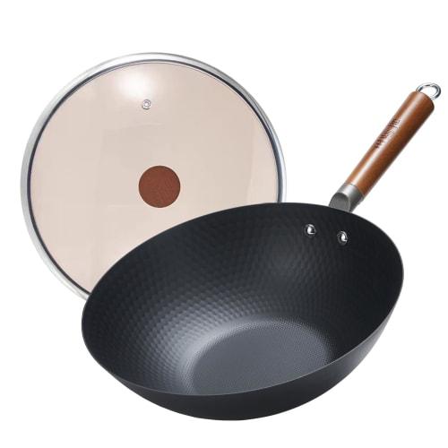 WANGYUANJI Lightweight Frying Pan, 30cm Deep, Unpainted Iron, Lightweight Wok, 1kg, Fast and Even Heat Conduction, Stir-Frying, Boiling, Compatible Wi
