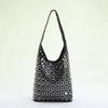Punk Rivet Bucket Bags for Women Europe and America Hollow Women Shoulder Bag Vintage Metal Ring Designer Handbags Black Purse
