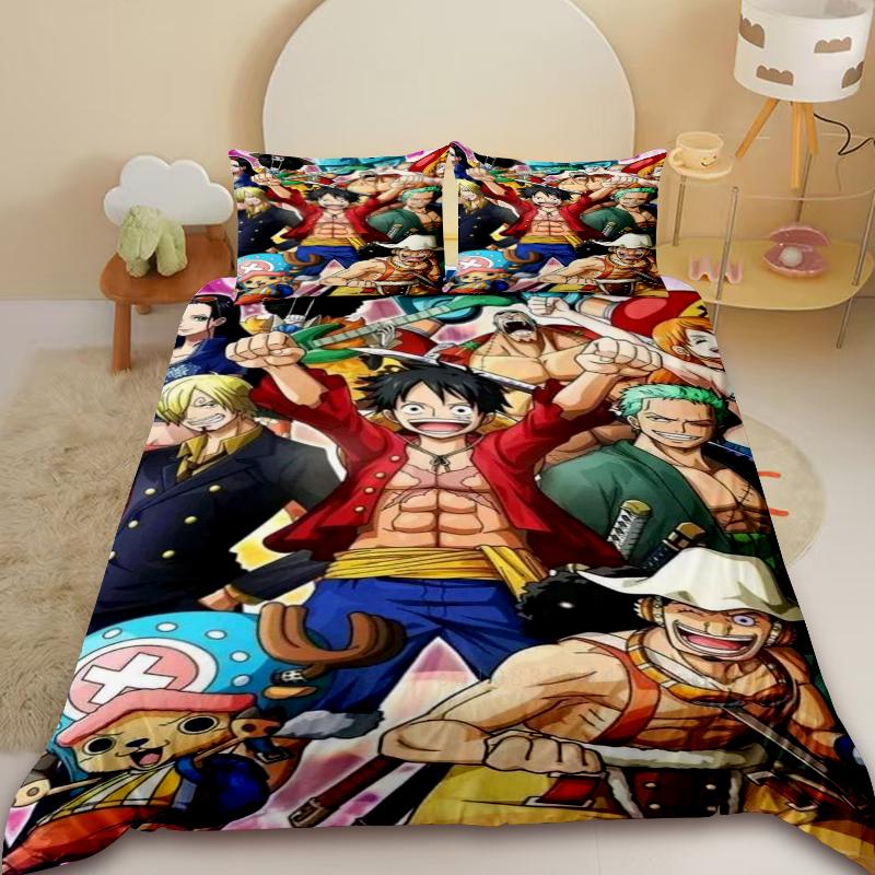 3ks Anime One Piece Povlak na přikrývku Luffy Kreslené ložní prádlo Přikrývka Jednolůžko King Size pro dekoraci ložnice Dětské dárky