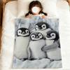 Kawaii Funny Art Penguin Family Soft Warm Plush Blanket for Dormitory Sofa Living Room Pet Hogar Bedroom Gift Nap Home Flannel