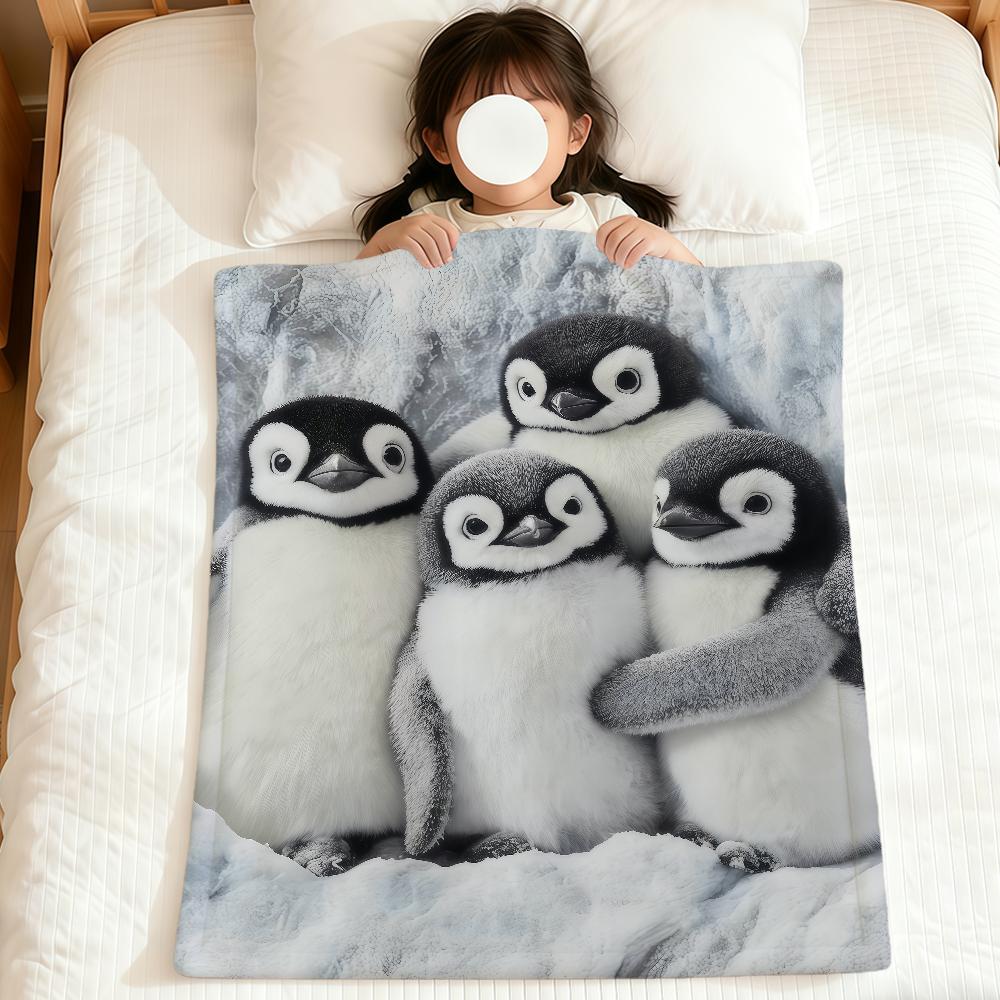 Kawaii Funny Art Penguin Family Soft Warm Plush Blanket for Dormitory Sofa Living Room Pet Hogar Bedroom Gift Nap Home Flannel