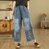 Vaqueros de mujer Pantalones harem cortos de mezclilla Vaqueros de pierna ancha bordados