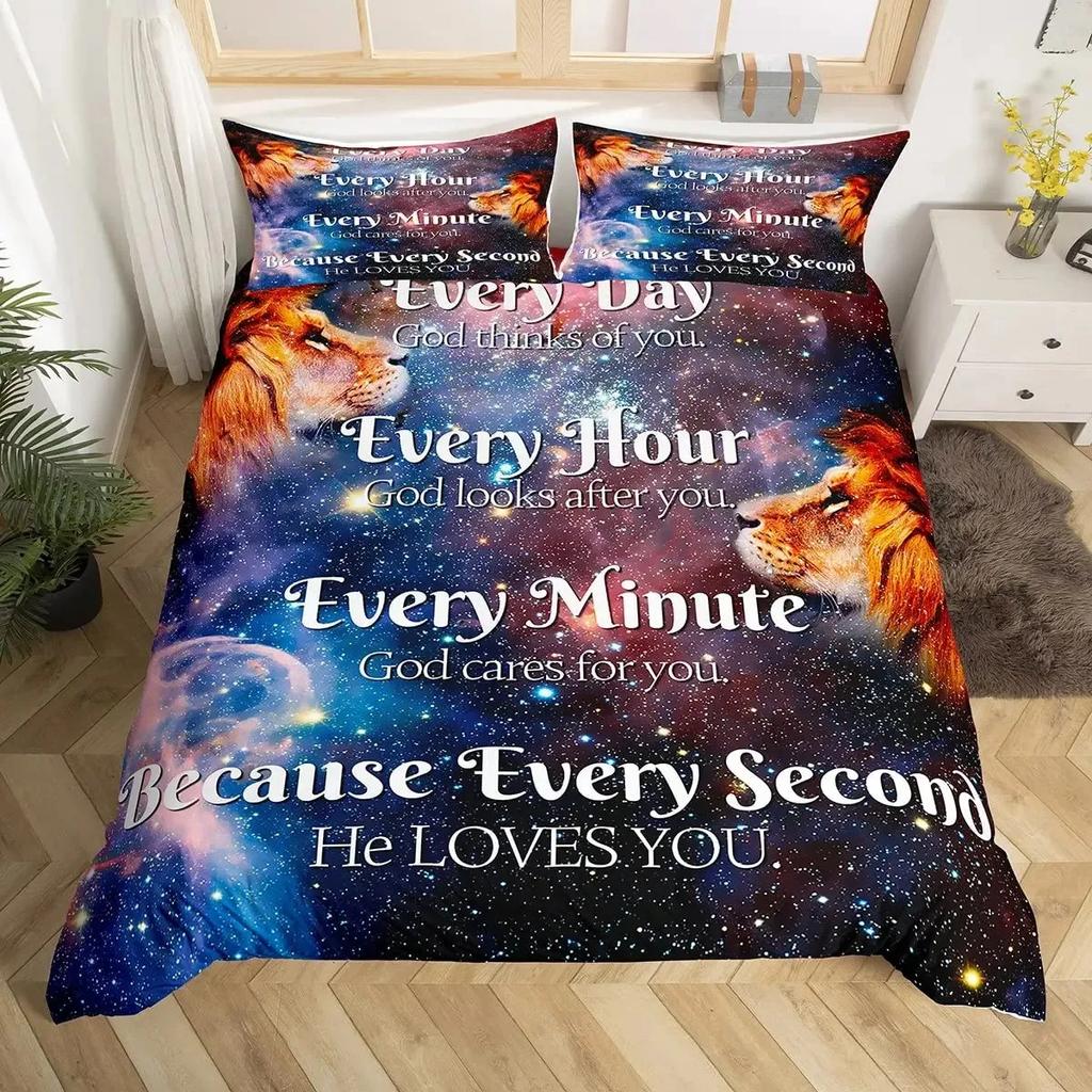 Heilende Bettbezug-Set Sternenhimmel Galaxie Schmetterling Inspirierende Gedanken Gebete Bettwäsche-Sets, Positive Energie Bettdeckenbezug