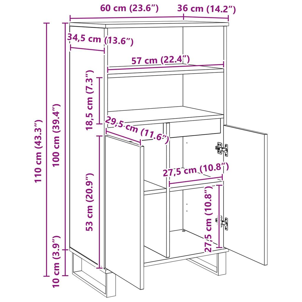 Highboard Black 60 X 36 X 110 Cm Particleboard