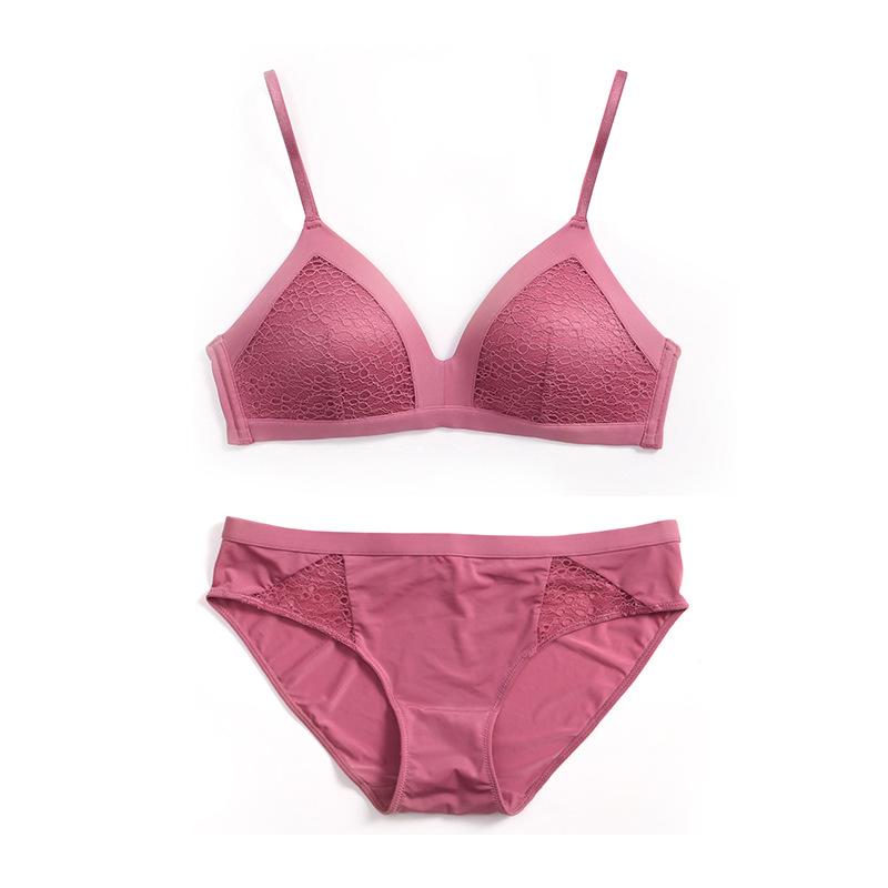 Comfortable Non-wired Bra French Lace Small Chest Push-up Bra Sexy Breathable Underwear Set