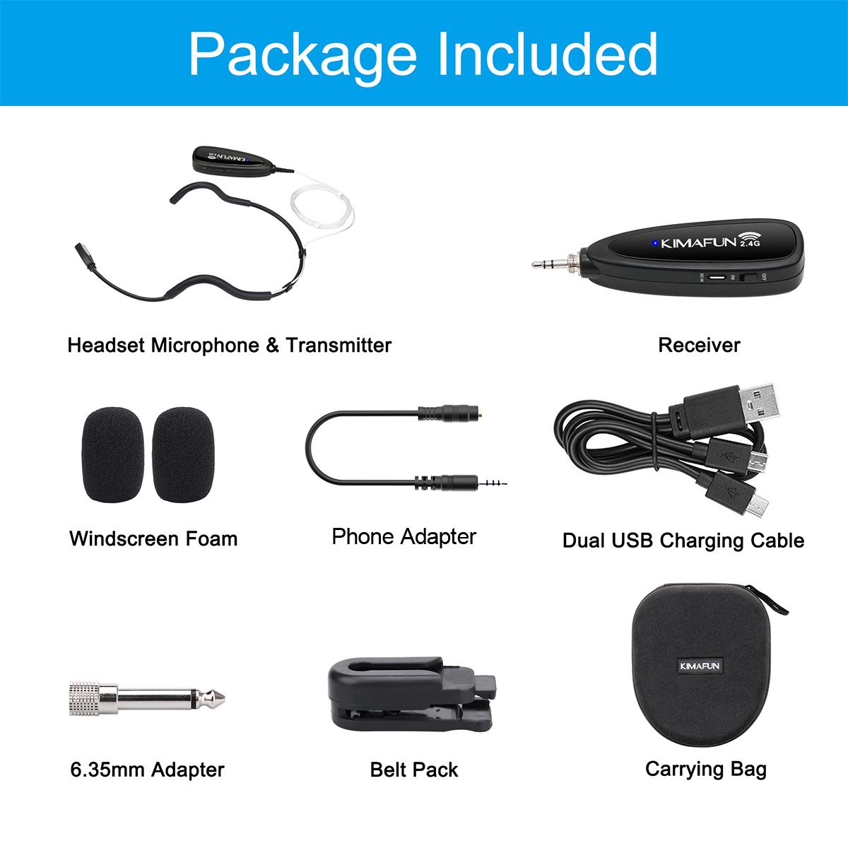 

KIMAFUN 2.4G Wireless Headset Waterproof Microphone System lightweight sweatproof microphone for Fitness, Yoga, dancing class Black GWP88