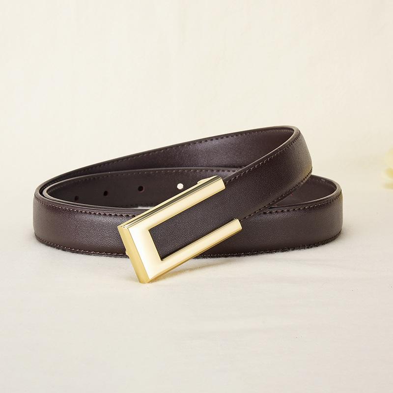 Leather Ladies Premium Cowhide Belt Dress Decorative Smooth Buckle Belt