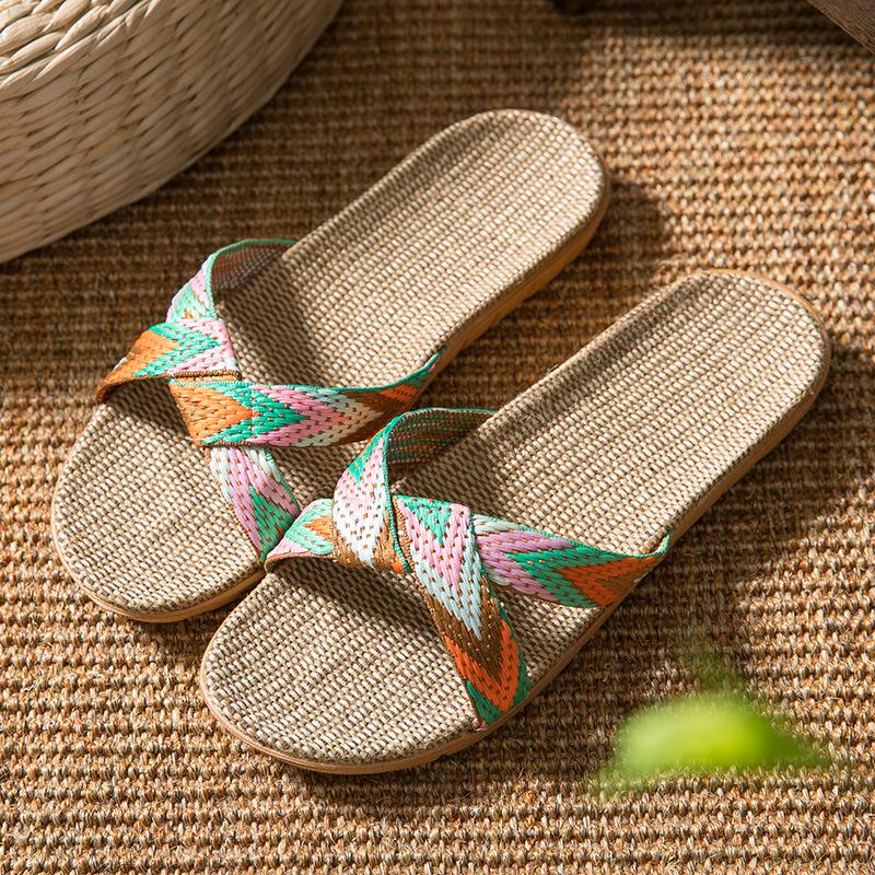 

Japanese Style Non-Slip Linen Slippers for Women and Couples - Indoor Summer Shoes with Thick Soles 37-38
