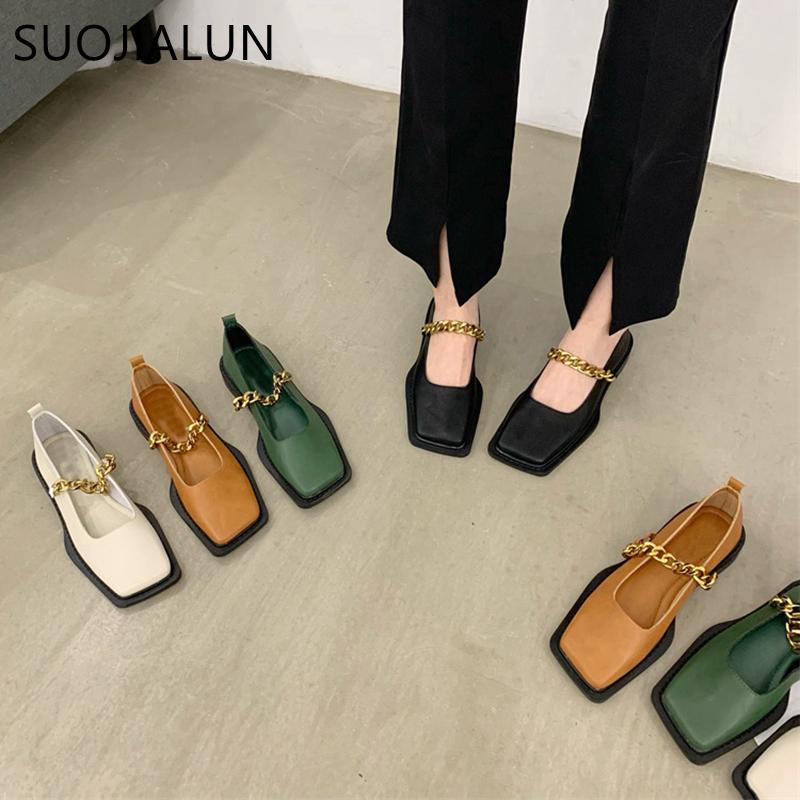 Fashion SUOJIALUN 2025 Autumn Flat Heel Women Loafer Shoes Fahion Square Toe Slip On Shallow Ballerina Shoes Female Ballet Zapatos Muje