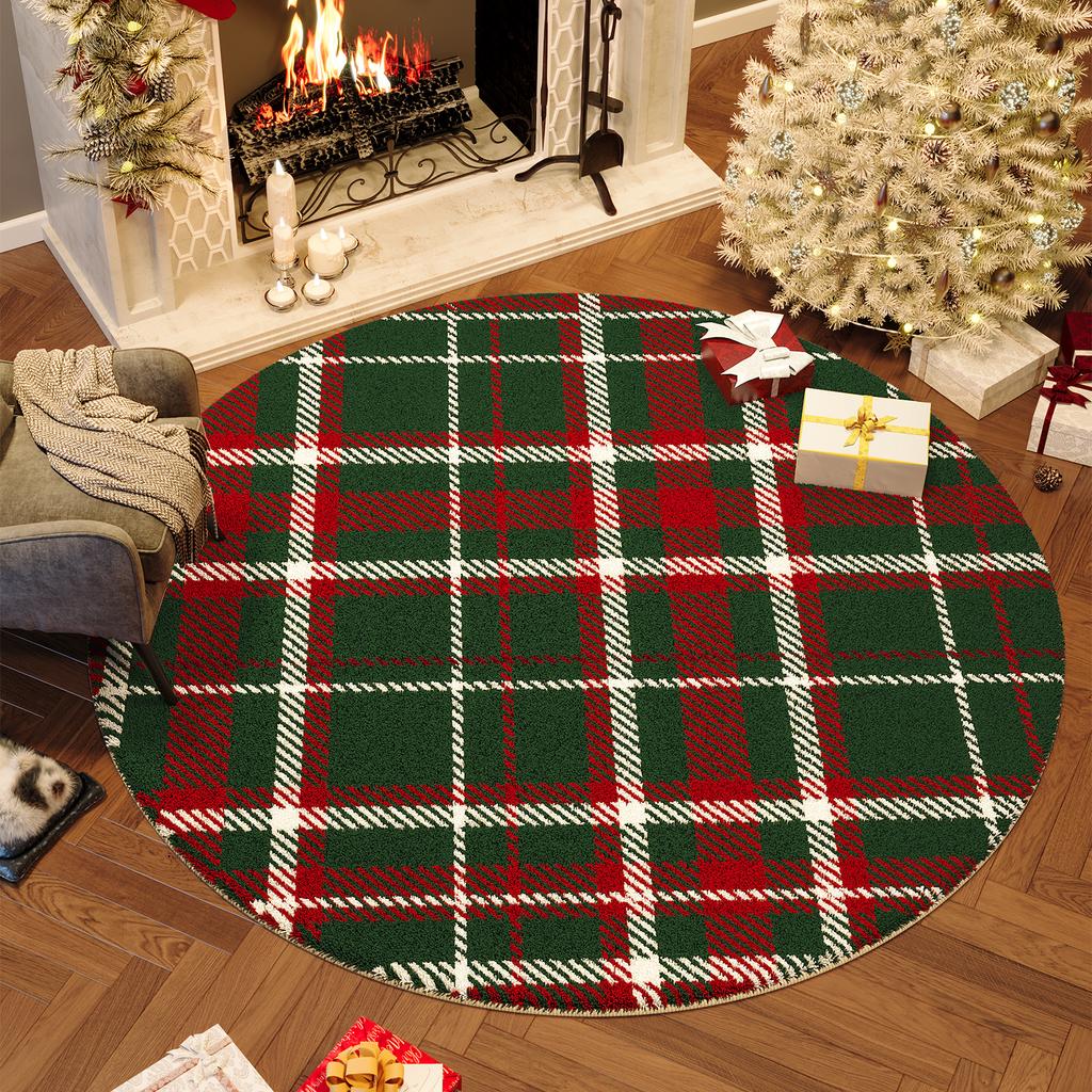 Christmas Bedroom Decor Red Carpet Round Carpets for Living Room Thick Plush Cloakroom Washable Floor Mat Home Fluffy Soft Rug