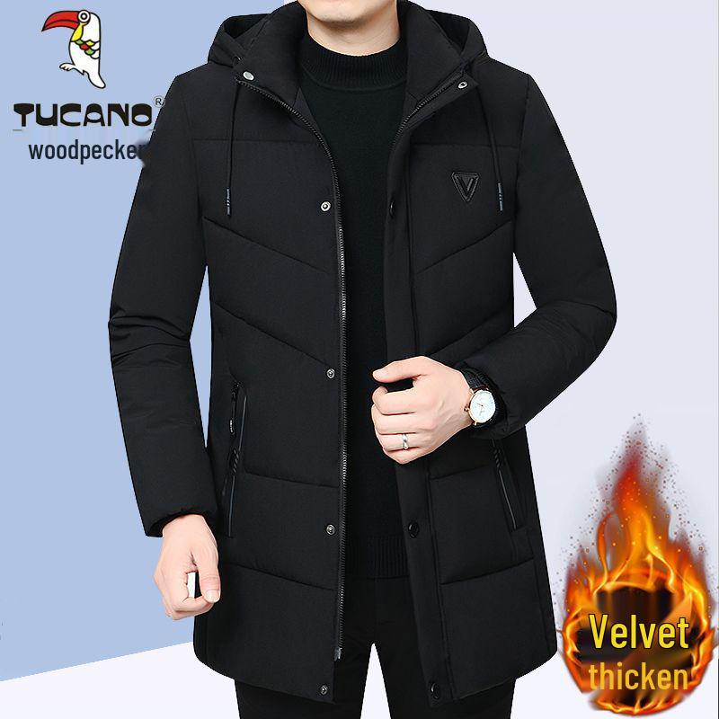 

Woodpecker Men s Mid-length Cotton-padded Winter Jacket for Middle-aged and Elderly, with Added Fleece and Thickening. XL for 95-115 lbs