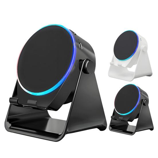 Wireless Induction Speaker with Adjustable Cell Phone Stand Stereo Sound Colorful Light 800mAh Rechargeable 5-in-1 Bluetooth-compatible Speaker