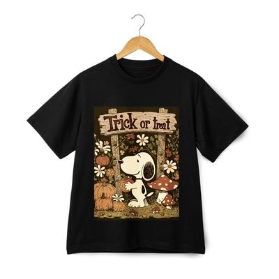 Maglietta di Snoopy per Halloween, Top Unisex a Maniche Corte Stampato Cartoon "Dolcetto o Scherzetto"