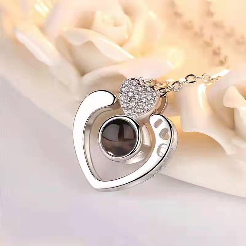 Douyin-Style Women's Necklace: 'One Deer Has You', 100 Languages "I Love You" Projection Pendant, Qixi Festival Gift