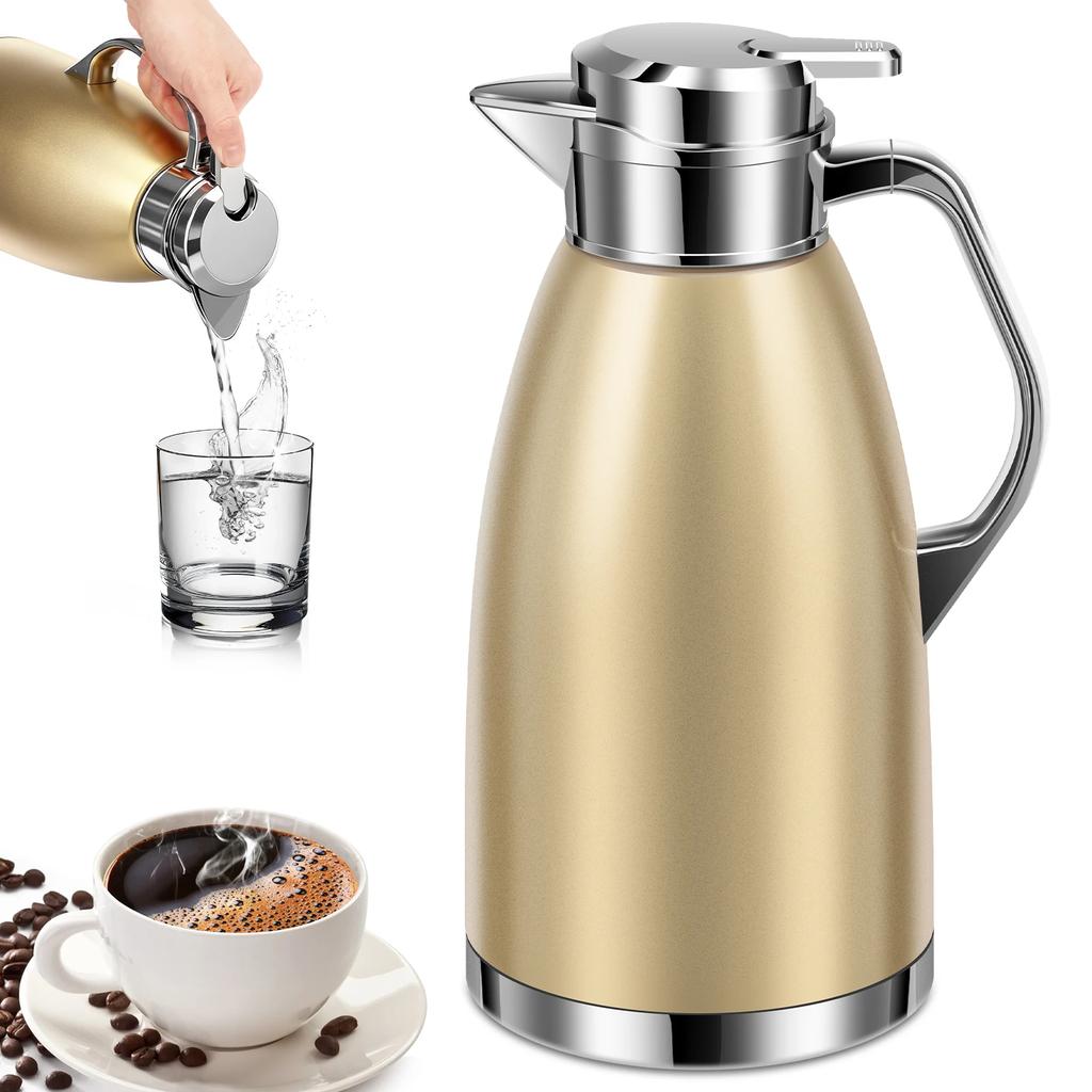 2.3L Thermal Thermos Stainless Steel Double Wall Insulated Jug Insulated 24 H Vacuum Tea Jug for Coffee Milk Tea Beverage Juice