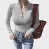 Women's Knitted Bottoming Shirt: Soft Half-High Collar, Short Tight-Fit, Ring Zipper, Thick Long-Sleeve Sweater for Autumn/Winter.
