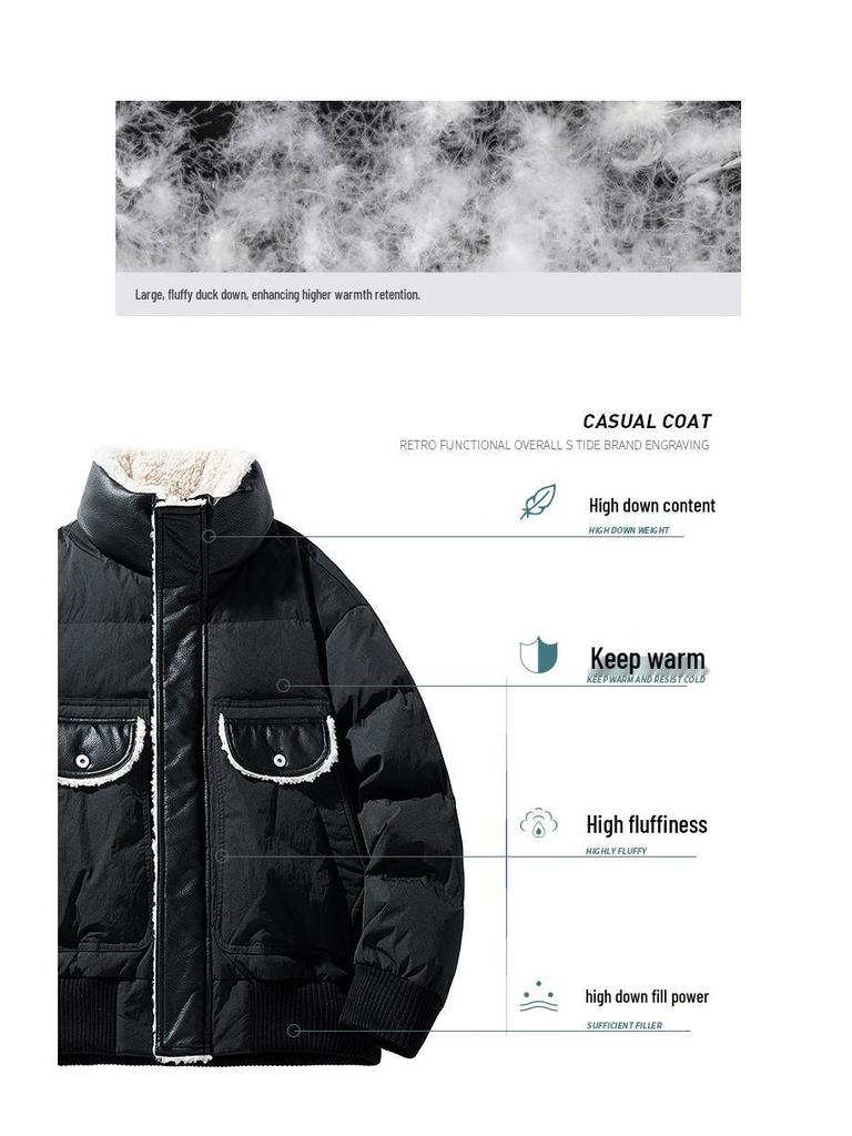 MLB & NY Co-Branded 2025 Winter Men's Down Jacket with Lamb's Wool Patchwork