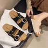 Summer Flat Bottom One Word with Square Buckle Thick Sole Beach Sandals Large Size Cool Slippers