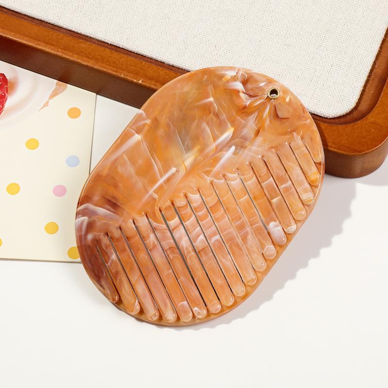 Marble Print Hair Comb Portable With Mirror Foldable Travel Makeup Mirror Acrylic Comb 2 In 1 For Women Hair Accessories