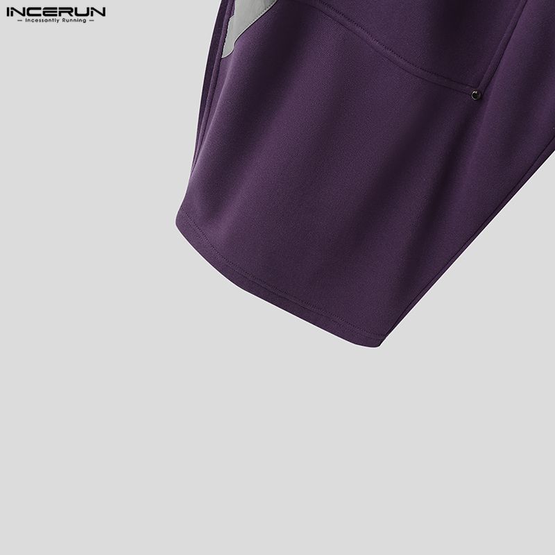 INCERUN Men Elastic Waist Casual Stitching Sports Sweatpants Long Pants with Pockets
