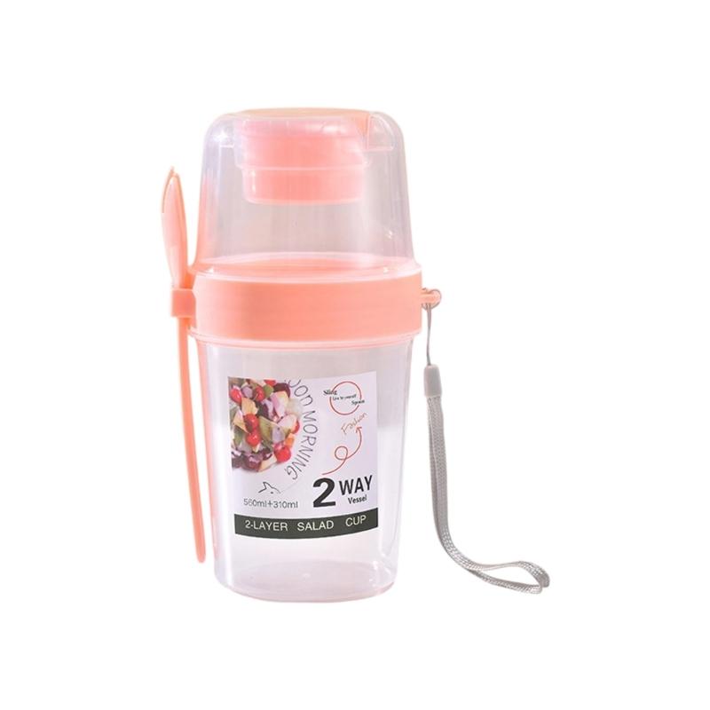 Portable Double Layer Salad Cup Leak Proof Seal Convenient Design for Travel Meals Office School Outdoors Activity