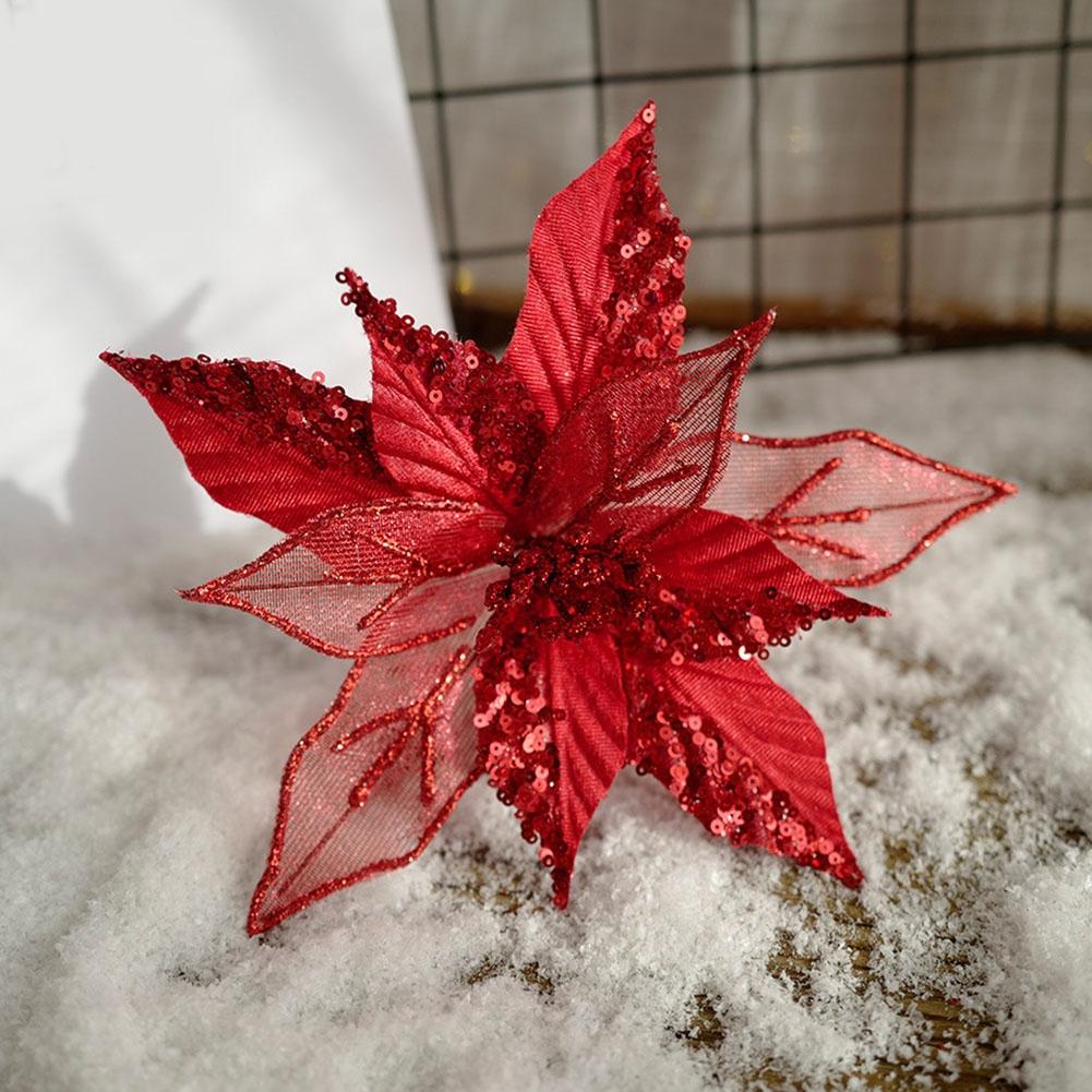 Crăciun Poinsettia Floare cu Sclipici Agățat Decor Pom de Crăciun