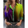 Women's Multicolor Geometric Splicing 3D Print Long Sleeve Shirt, Women's Vacation Shirt