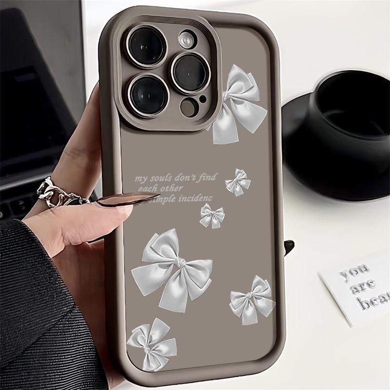 

Простой узор банта ТПУ мягкий матовый чехол для телефона для iPhone 16 Pro Max 15 Pro 14 13 12 11 XR XS противоударный защитный бампер для объектива iPhone 11 кофейный