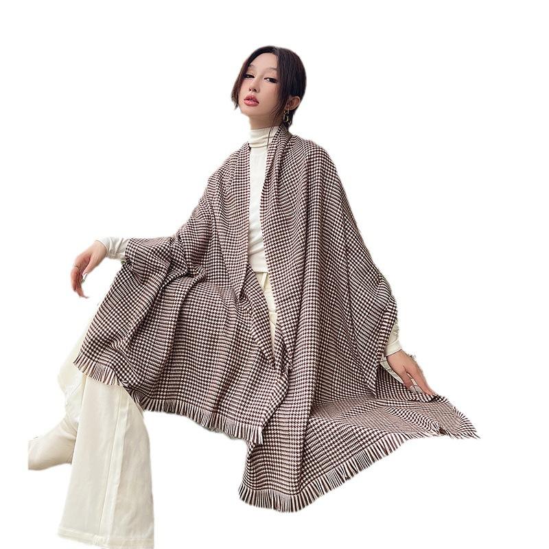 Korean Style Classic Houndstooth Wool Scarf for Women Autumn and Winter Retro All Match Fashion Scarf Warm and Comfortable Cold Protection Shawl
