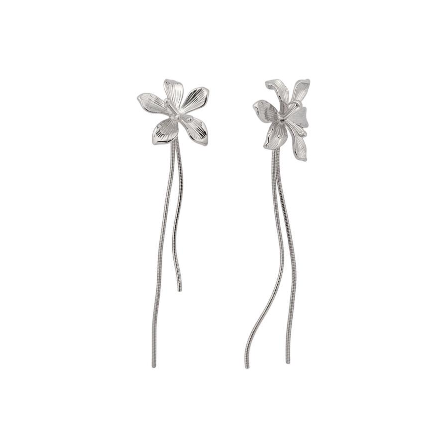 Silver Needle Floral Tassel Stud Earrings - High-End, Fashionable, Light Luxury, Versatile Ear Accessories