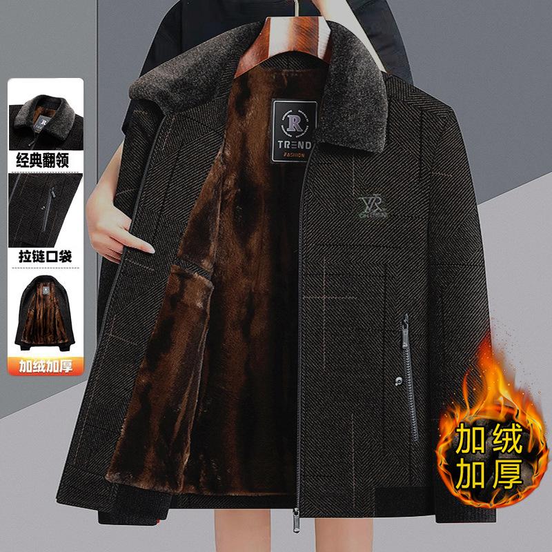 

New dad fleece thickened autumn and winter chenille middle and old men s casual jacket the elderly men s jacket 4XL (160-90kg)