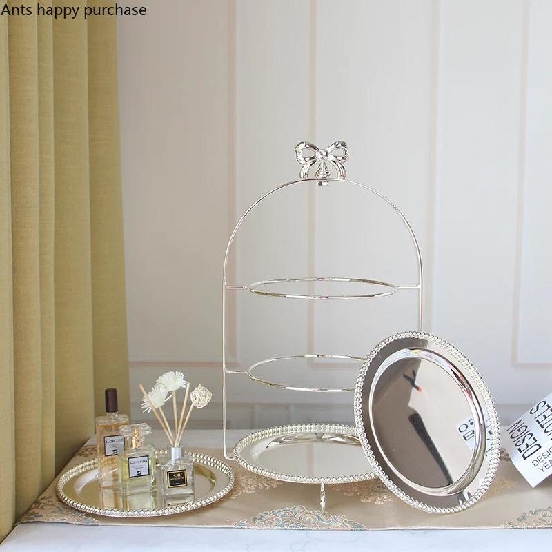 Single Layer Two Layers Three Layers Bow Metal Cake Stand Gold Silver Round Pearl Dessert Cake Pan Fruit Tray Display Stand